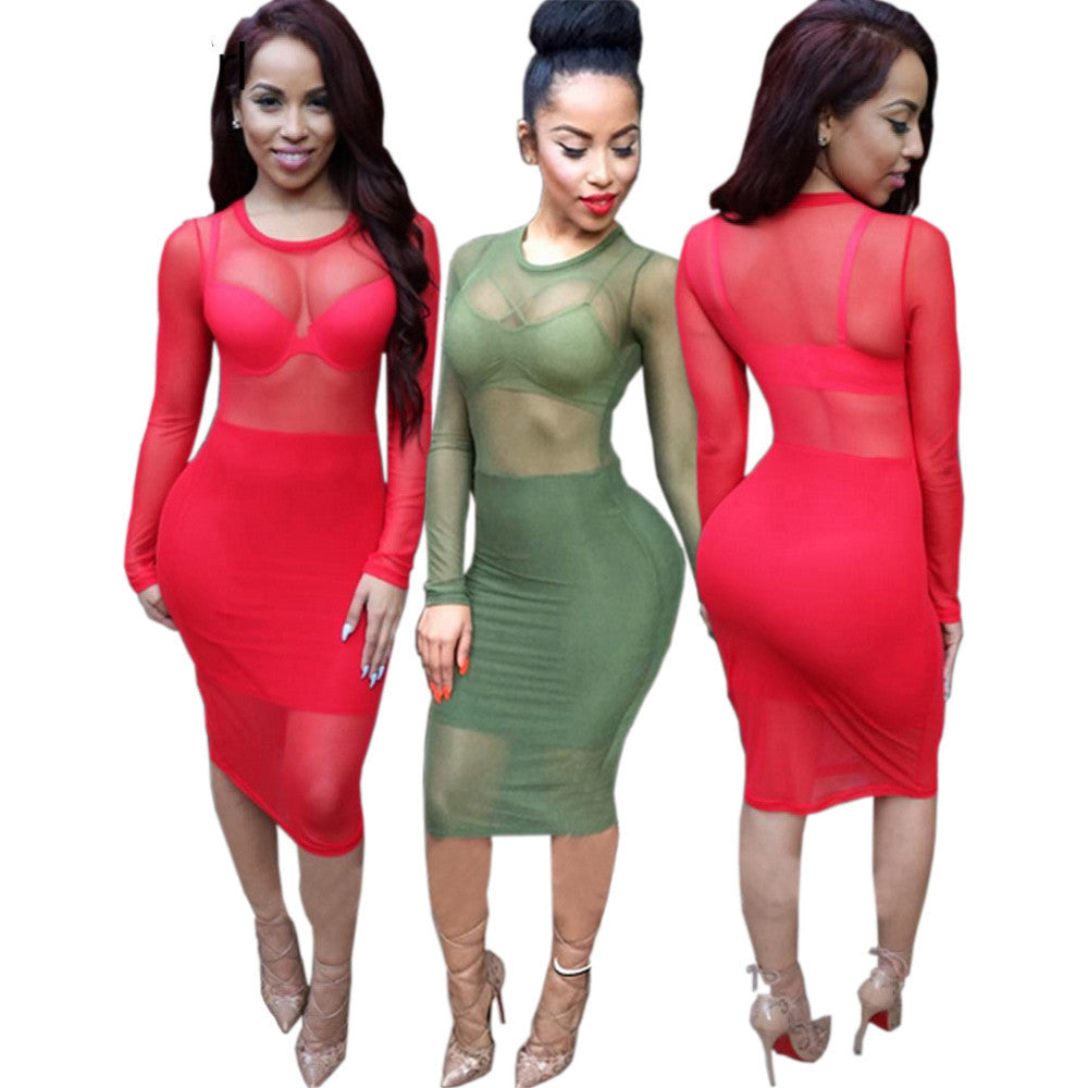 Mesh Sheer Party Knee Length Bandage Lace Dress Kim Kardashian Style -  - 1