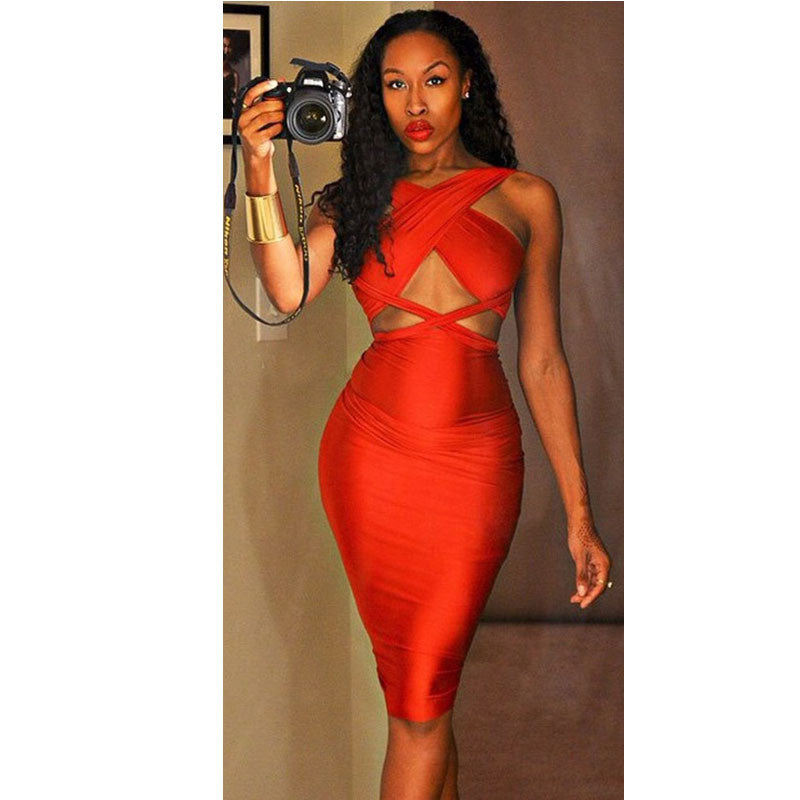 Front Cross Strapless Party High Waist Sleeveless Bandage Dress - CELEBRITYSTYLEFASHION.COM.AU - 3