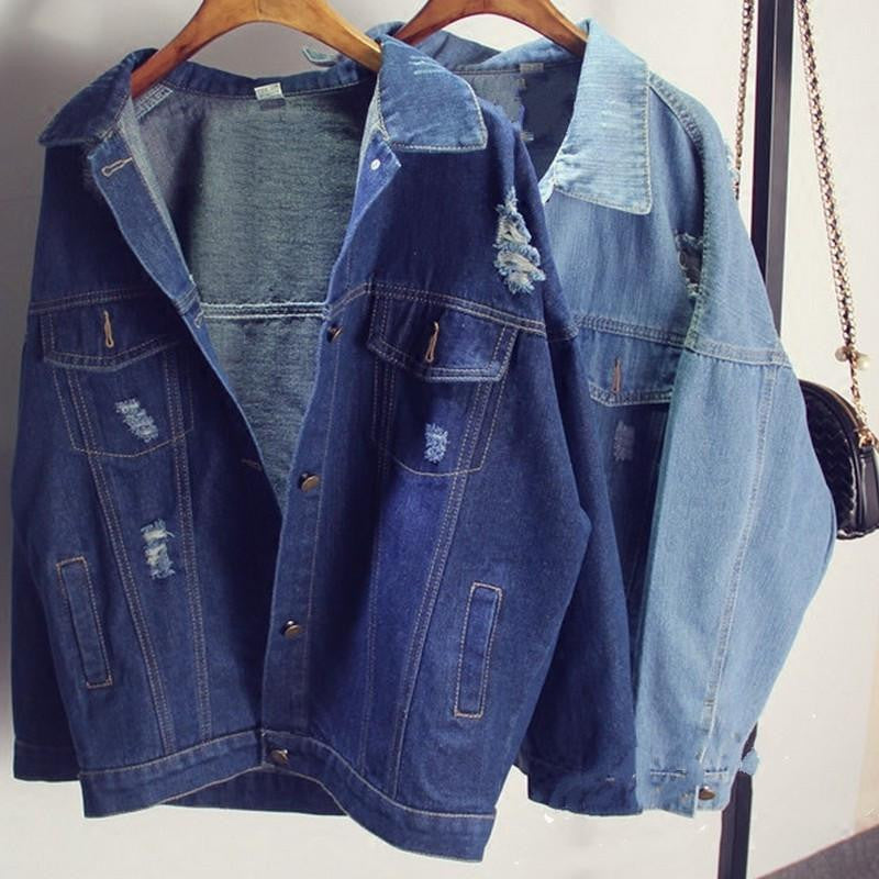 Online discount shop Australia - Bf Tide Women Jacket And Coats  New Hole Denim Jackets Loose  Bat Sleeve Dames