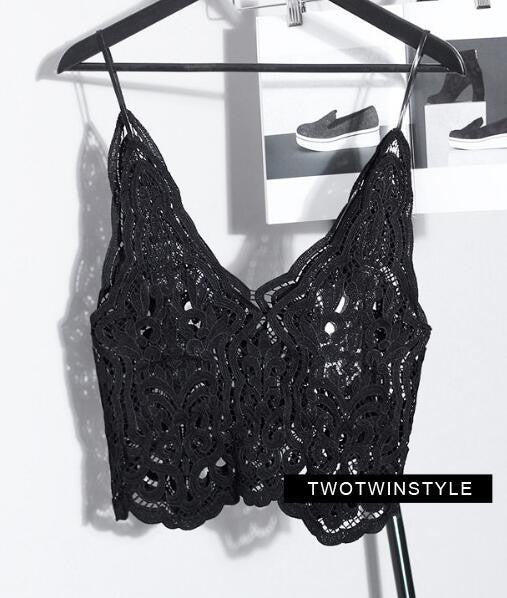 Online discount shop Australia - Korean the solid color lace Camis vest Women