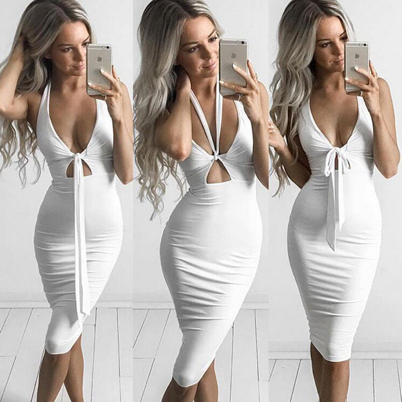 Deep V Neck Sleeveless Slim Party Dress - CELEBRITYSTYLEFASHION.COM.AU - 3