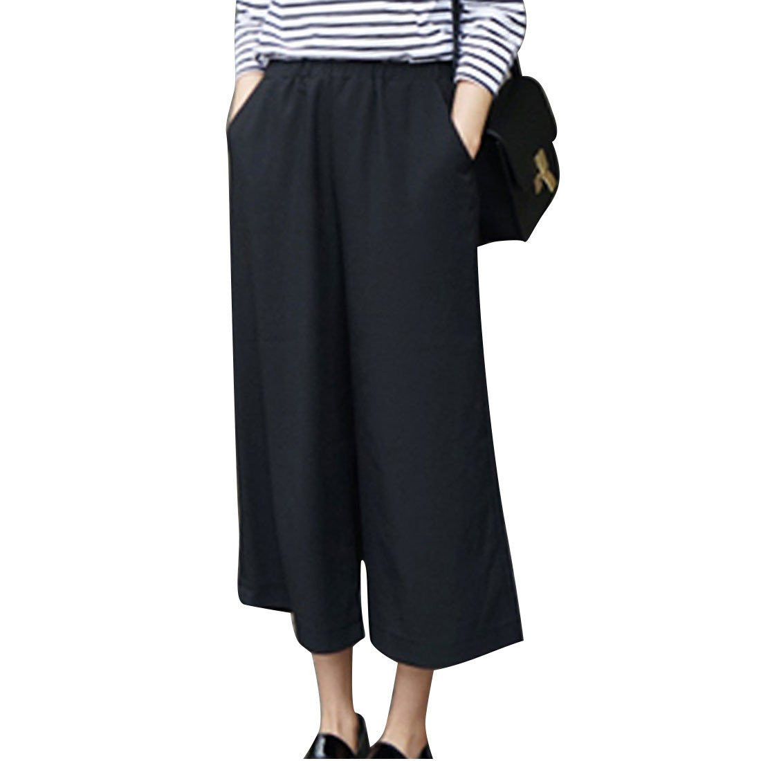Women Pants Wide Leg Pants Ankle-Length Pants High Waist Plus Size Thin Leisure Ladies Casual Solid