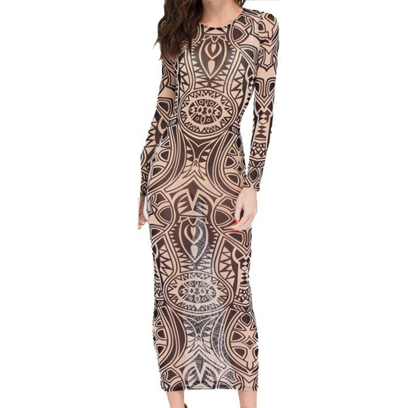 Exotic Designer Retro Sheer Mesh Colorful Printed Dress - CELEBRITYSTYLEFASHION.COM.AU - 2