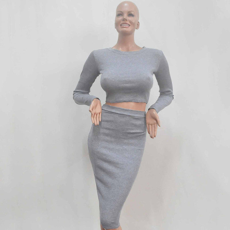Two Piece Outfit Knitted Winter Bandage Elastic Dress - CELEBRITYSTYLEFASHION.COM.AU - 7