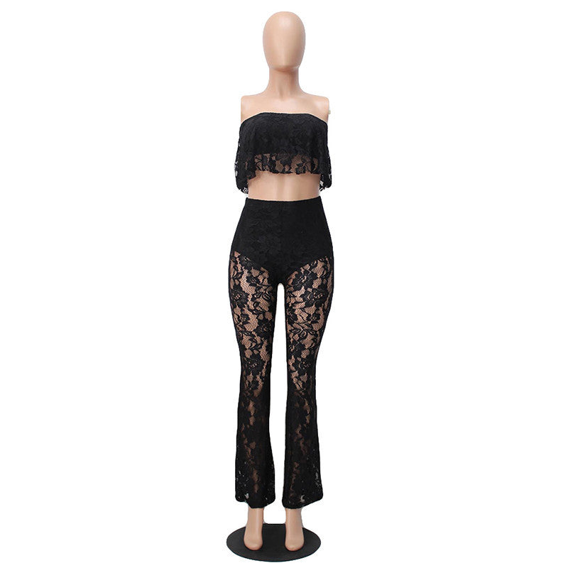 Two Piece Lace Floral Bodysuit Sleeveless Strapless Jumpsuit - CELEBRITYSTYLEFASHION.COM.AU - 3
