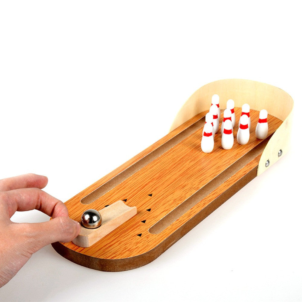 Online discount shop Australia - Mini Entertainment Desktop Bowling Game Set Wooden Bowling Alley Ten Metal Pin Ball Desk Children Kid Toys