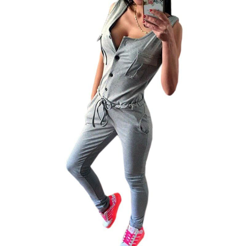 Womens Jumpsuit Sleeveless Bodycon Solid Long Overalls Female Casual Long Wear