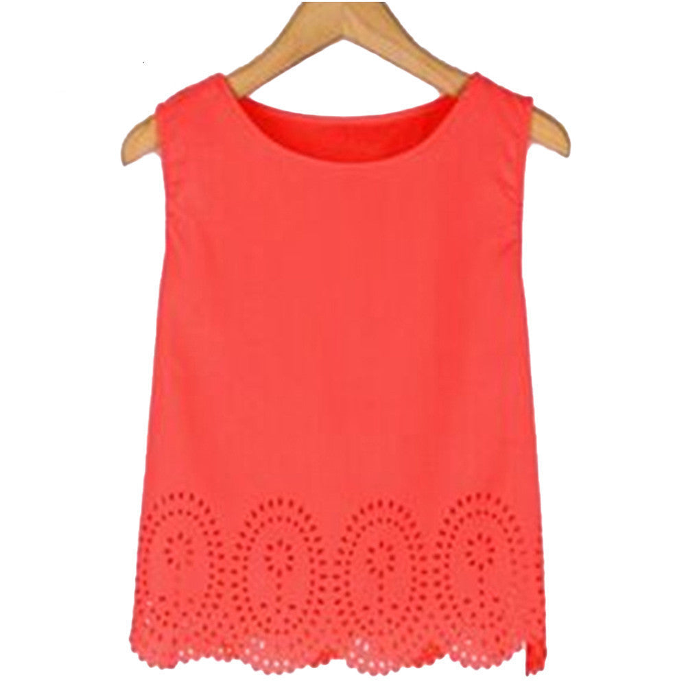 Online discount shop Australia - Chiffon Shirt Off Shoulder Women Blouses Hollow Out Cropped Tank Top Casual Solid