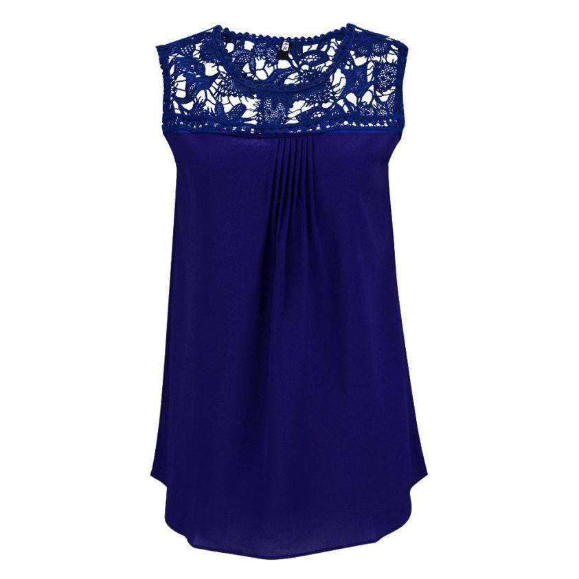 Women Lace Splice Chiffon Vest Top Sleeveless Blouse Tank Tops