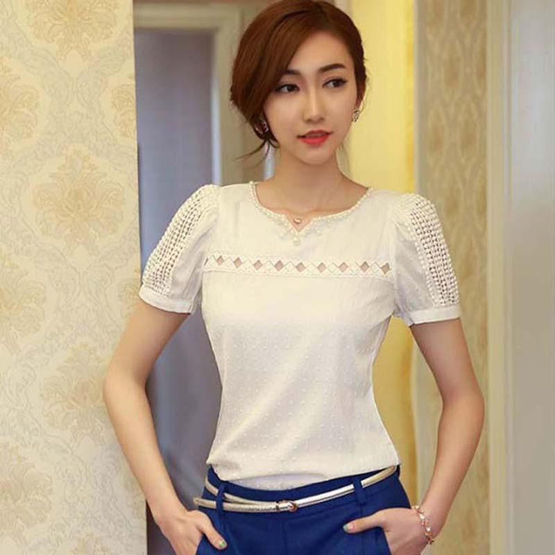 Online discount shop Australia - New 1PC Lady Women Lace Short Sleeve Shirt V Neck Doll Chiffon Plus Size Blouse Tops