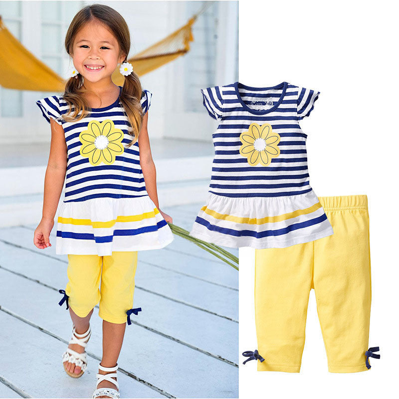 Girls Clothing Sets Baby Kids Clothes Suit Children Short Sleeve Striped T-Shirt +Pants - CelebritystyleFashion.com.au online clothing shop australia