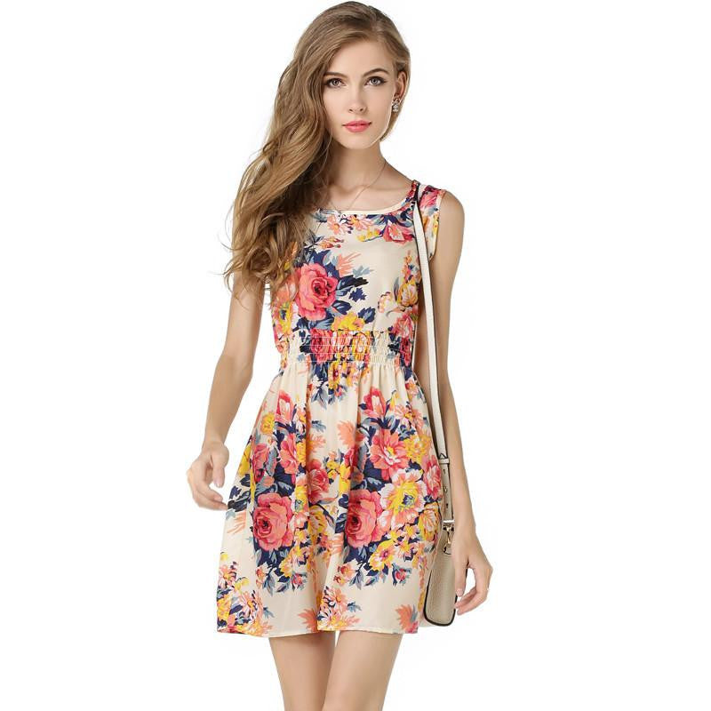 Summer Autumn Korean Women's Casual Dresses Bohemian Floral Leopard Vest Printed Beach Dresses For Women Large Size Dress