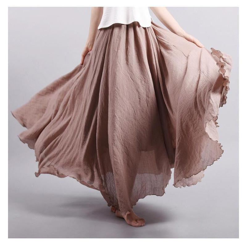 Women Linen Cotton Long Skirts Elastic Waist Pleated Literary style Vintage Skirts