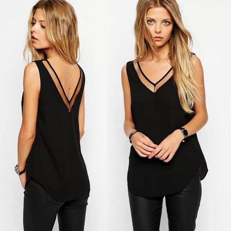 Online discount shop Australia - Casual Women Sexy V-Neck Chiffon Sleeveless Tank Top  fashion clothing