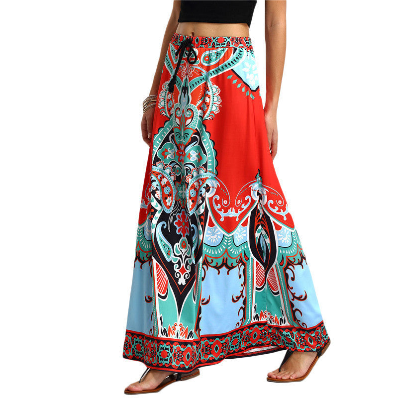 Online discount shop Australia - Long Maxi Skirt For Women New Arrival Ladies Multicolor Vintage Tribal Print Tassel Tied Waist A Line Skirt