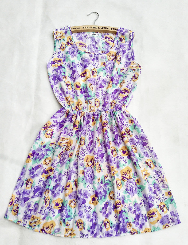 Online discount shop Australia - Florals Print Women New Sleeveless Round Neck Dress Summer
