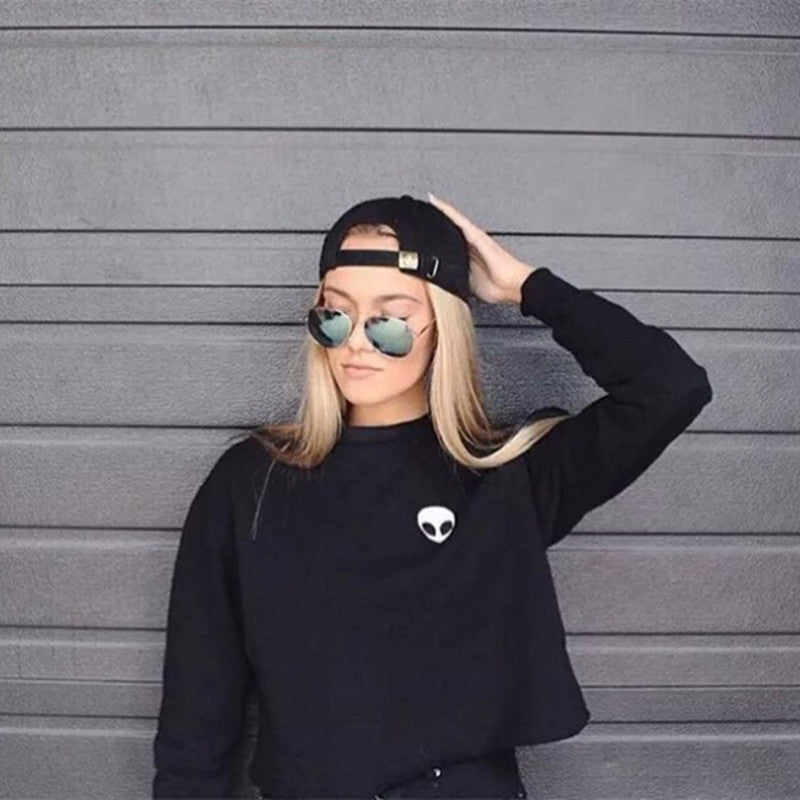 Alien Printed Long-sleeved Women Sweatshirt New Autumn Plus Velvet Hoodie Plus Size Loose Casual Short Sweatshirts Crop Top - CelebritystyleFashion.com.au online clothing shop australia
