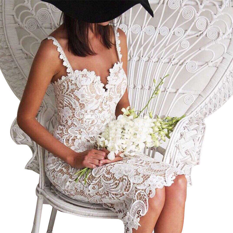 Online discount shop Australia - Brand New Openwork Crochet Sexy Lace Dress Fashion Sleeveless Spaghetti Strap Dress Vestidos Party Women Dresses Summer YLFZ1130