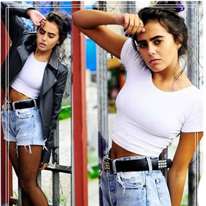 Short Sleeves Tops Women Basic Tees Cropped Tops Fashion Slim Brand Fitting Tank Tops Corset Clubwear