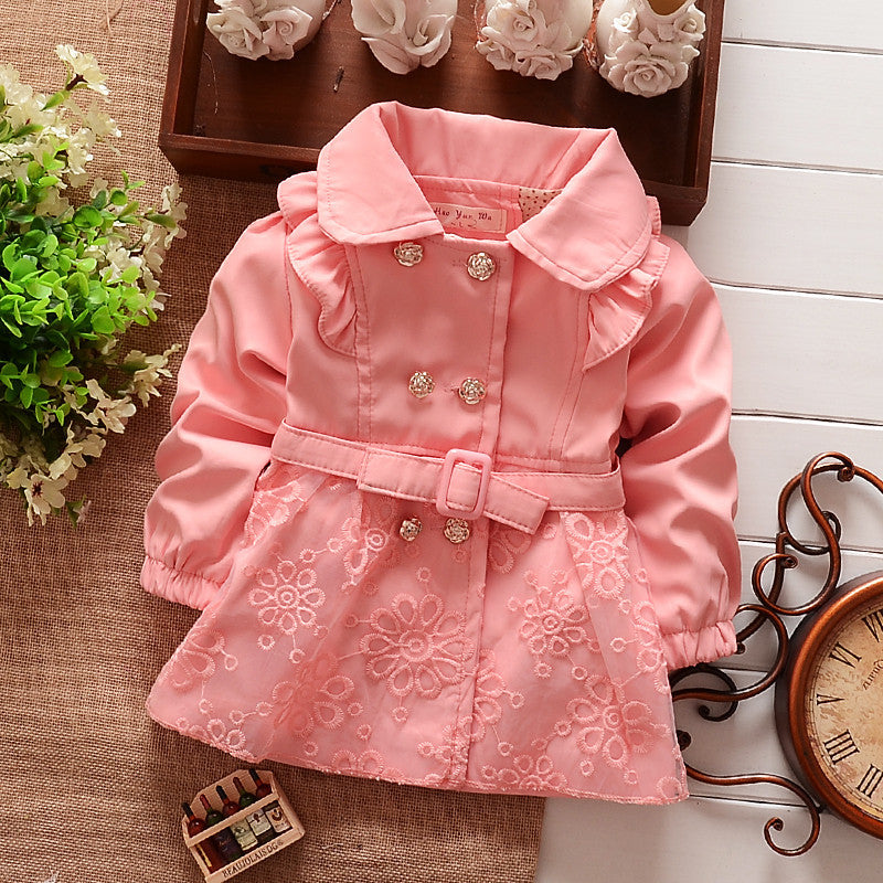 Girls Double Breasted Cardigan Infant baby kids Lace Coat Children Outwear Coats Belt Trench S1309 - CelebritystyleFashion.com.au online clothing shop australia