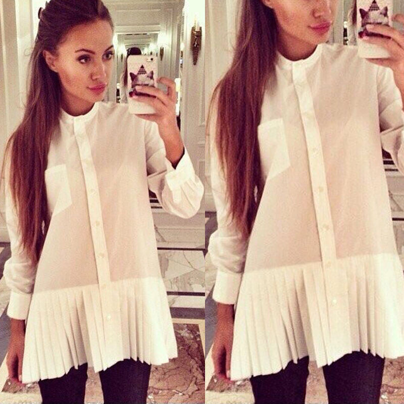 Fashion Women Loose Chiffon Tops Long Sleeve Shirt Casual Blouse
