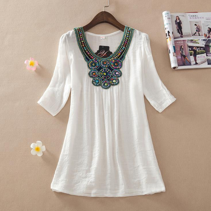 Online discount shop Australia - dress women's top embroidery dress plus size female casual dress women beading dress