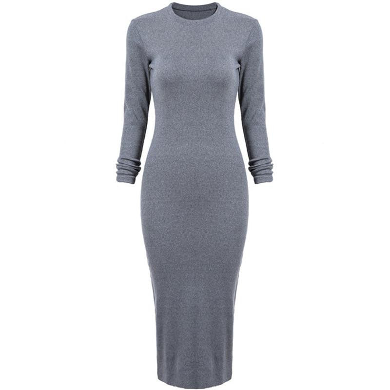 Sheinside Korean Casual Style Female Dresses Plain High Street Fashionable Long Sleeve Round Neck Dress