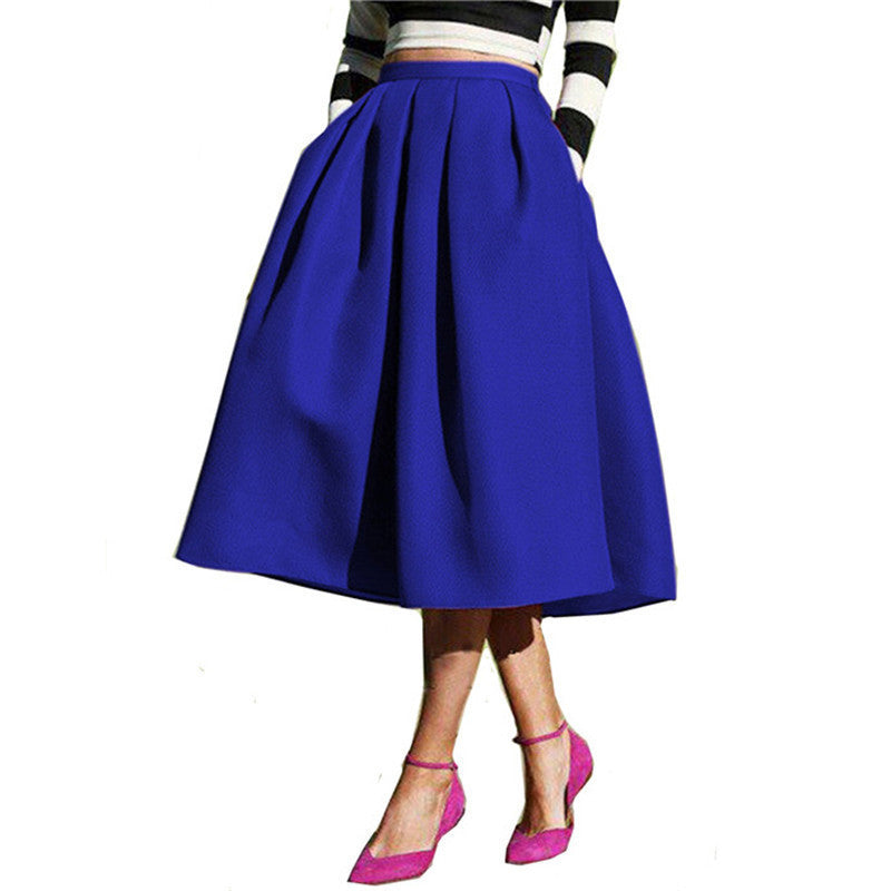 Online discount shop Australia - A Line Flare Pleated Fashion Street Style Women's Solid Plain Casual Vintage Elegant Pockets Midi Skirt