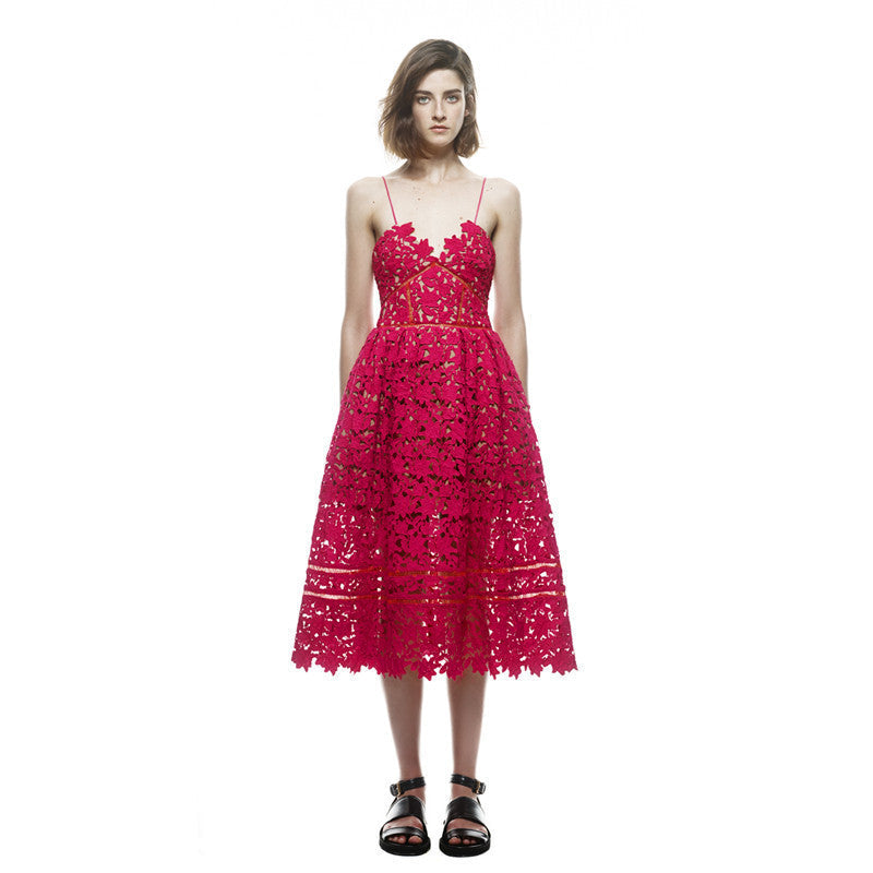 Online discount shop Australia - Designer Runway Dress Women's Sexy Strap Lace Mid-calf Dress Size XS-XXL