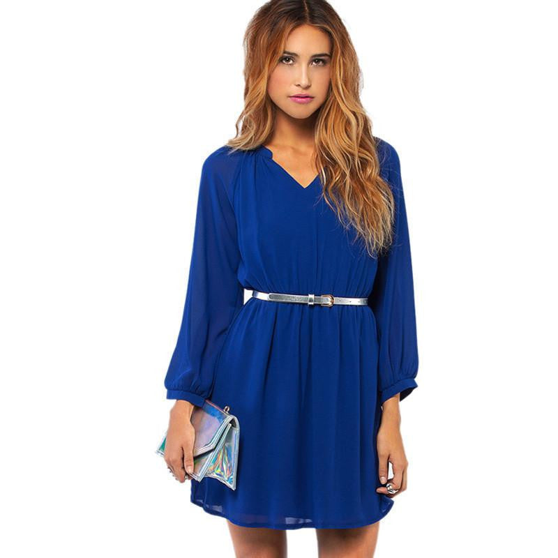 Summer Women Dress Long Sleeve Waist Elastic Chiffon Brief Casual Dress For Women Plus Size Party Dresses vestidos NC-406