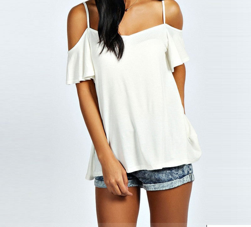 Online discount shop Australia - Fashion T Shirt  Sexy Women Slash Neck Short Sleeve Off Shoulder Casual Solid Stretch Top Tees Plus Size Tops