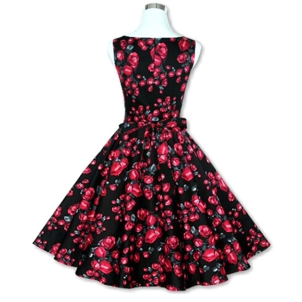 Women's Vintage 50s 60s Floral Rockabilly Tutu Pinup Sleeveless Bodycon Evening Party Clubwear Formal Dress