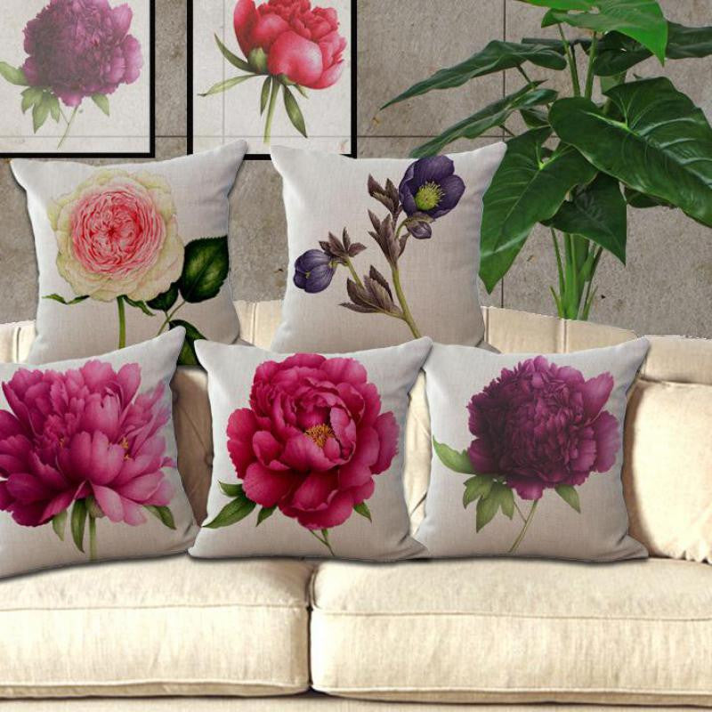 Rose Flower Small Fresh Cotton Linen Cushion Home Sofa Car Decorative Pillow Decor Pillow