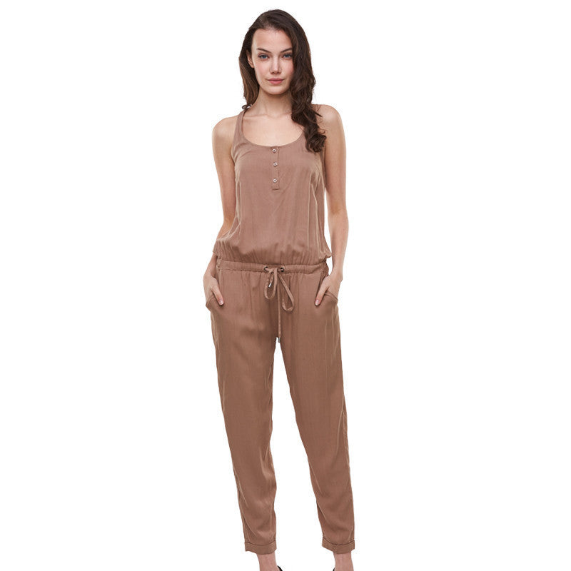 Online discount shop Australia - GLO-STORY Brand Elegant Womens Rompers Jumpsuit Casual Solid Bodysuit Sleeveless Crew Neck Long Playsuits Plus Size