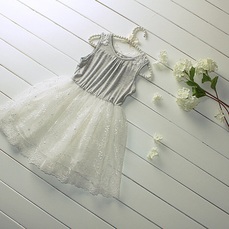New Summer Girl Dress Sweet Girls Kids Lace Princess Sleeveless Cotton Grey Dress Children Clothing - CelebritystyleFashion.com.au online clothing shop australia