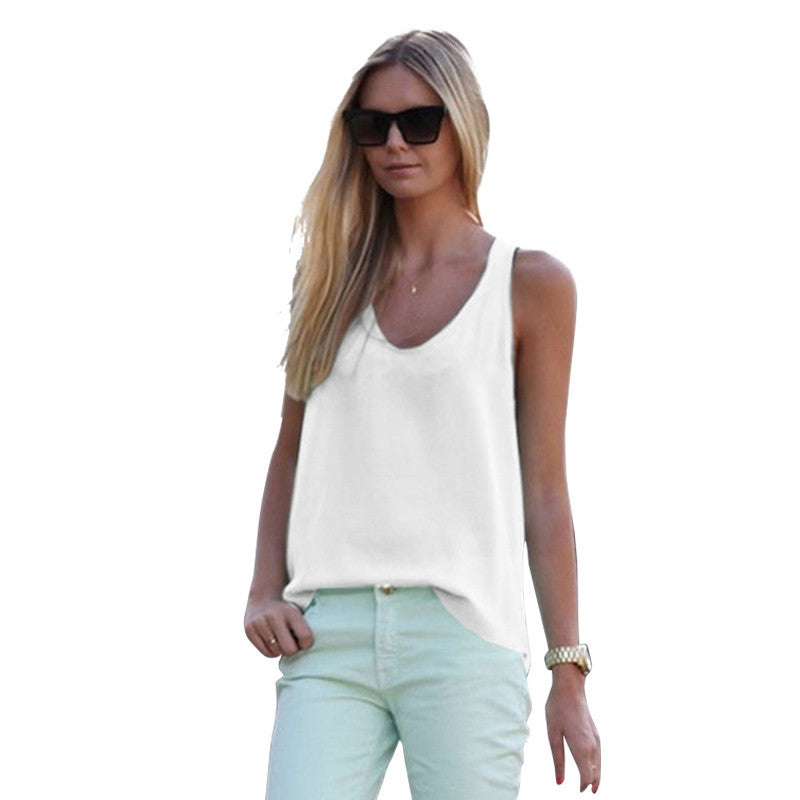 Online discount shop Australia - Fashion Spagetti Strap Vest Tank Top Sexy Womens Chiffon Sleeveless t-shirts Plus Size Camis T Shirt LJ3943E