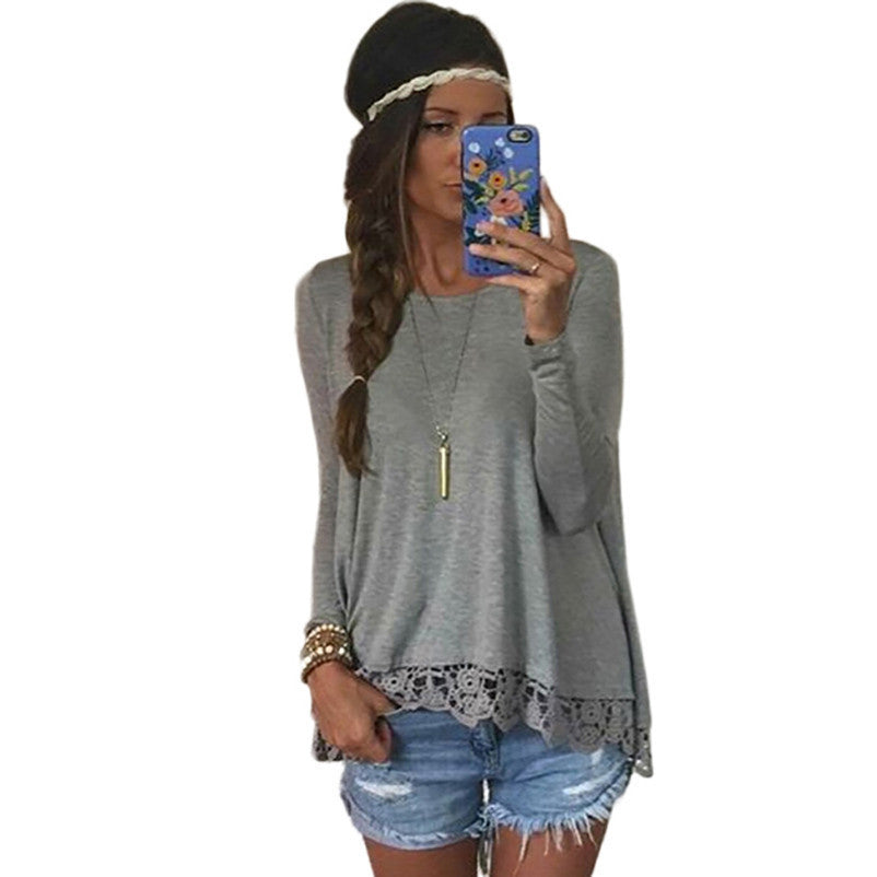 Plus Size Clothing Women Blouses Long Sleeve Floral Crochet Casual Loose Blouse Ladies Shirt Tops