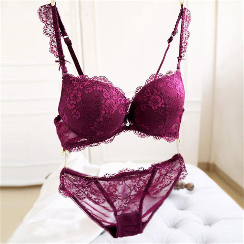 Online discount shop Australia - Fashion Sexy Lace Bra Set Push up Lingerie Women Underwear Sets Intimates Embroidery Floral Mesh Patchwork