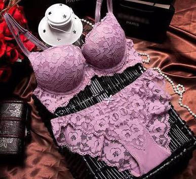 lace embroidery flowers thin thick double shoulder strap bra set deep V-neck thickening women's push up underwear