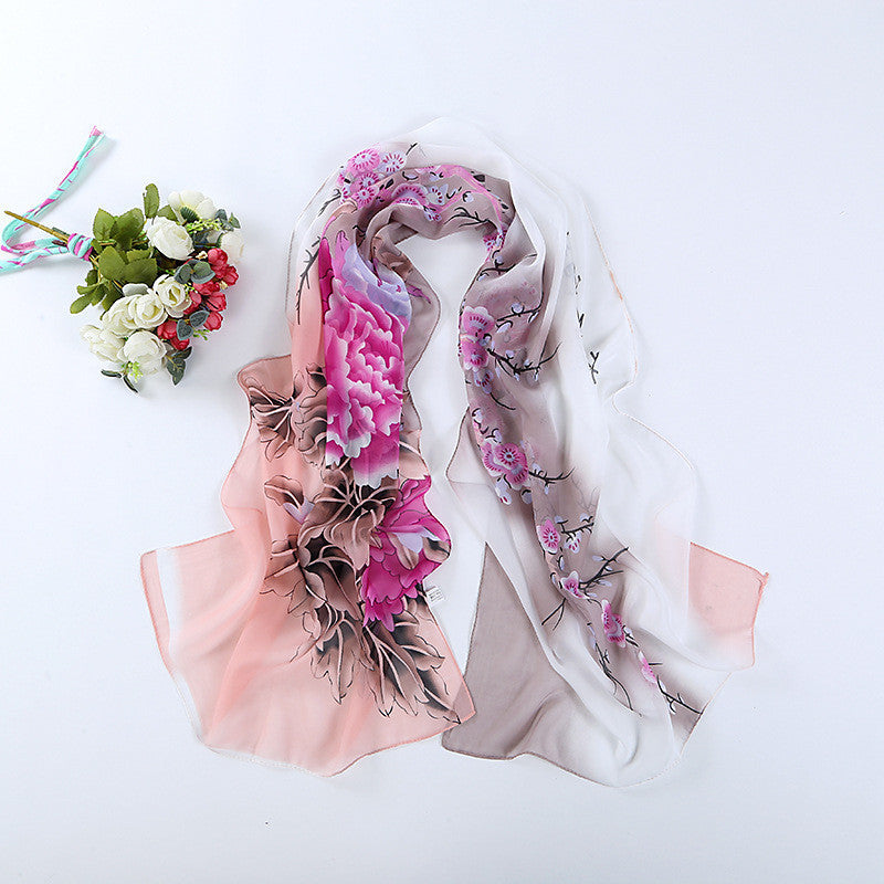 Print Silk Chiffon Scarf Women's Foulard Soie Shawls and Scarves Long Shawl Printed Cape Chiffon Tippet Muffler 160*50cm