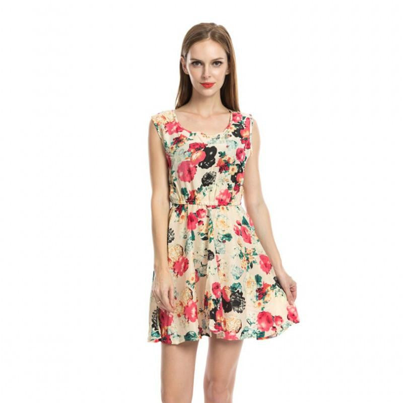 Women Summer Low V-Neck Dress Long Sleeve Floral Mini Dress Retail/