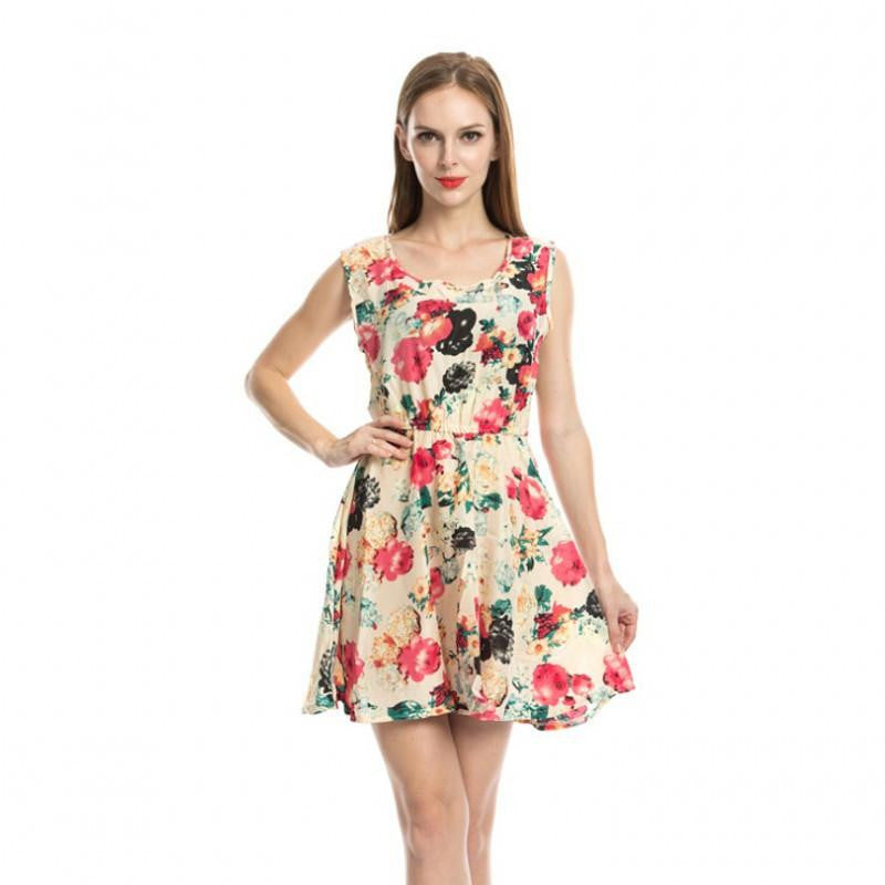 Women Summer Low V-Neck Dress Long Sleeve Floral Mini Dress Retail/