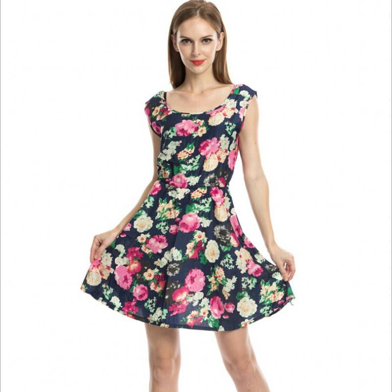 Women Summer Low V-Neck Dress Long Sleeve Floral Mini Dress Retail/