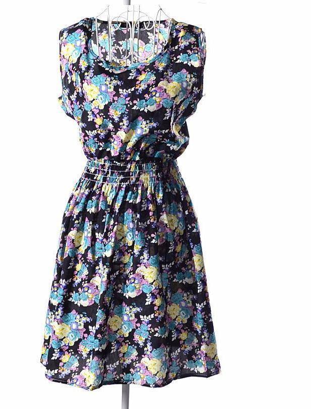 Women Summer Low V-Neck Dress Long Sleeve Floral Mini Dress Retail/