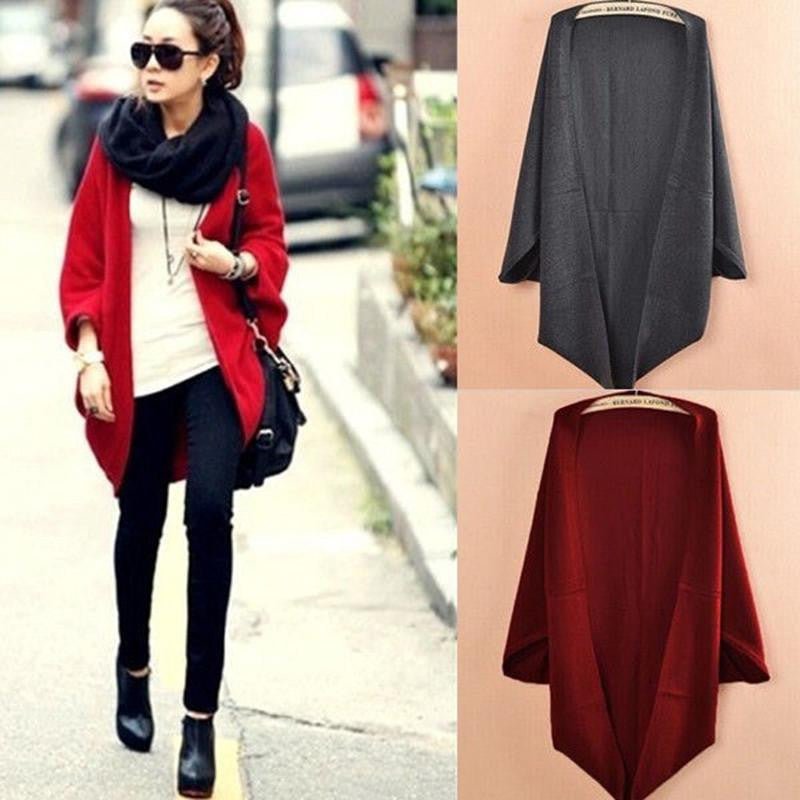 Fashion Women Casual Korea Loose Shawl Batwing Sleeves Lady Knit Sweater Coat Woolen Women Cardigans Jacket