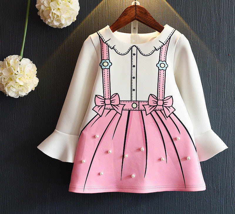 Online discount shop Australia - Girls Dress New Princess Dresses Children Clothing Flare Sleeve Bow Printing Design for Girls Clothes