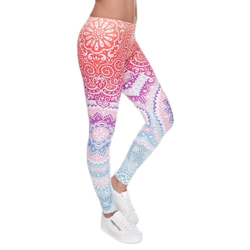 Women Legging Aztec Round Ombre Printed leggins Slim High Waist Legins Pants