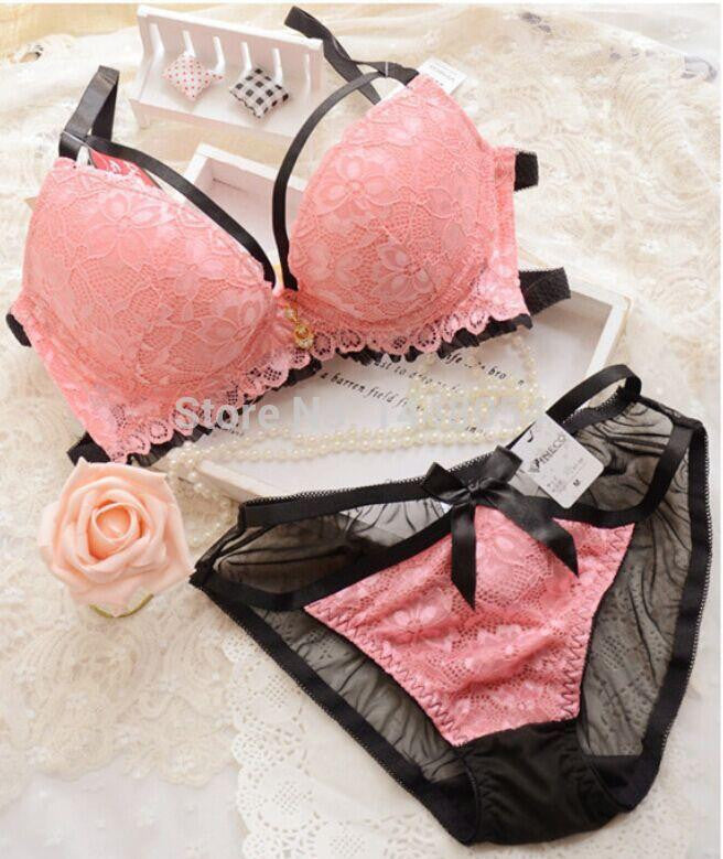 Lace Bra Push up Deep V-neck Women's Underwear Set Cut Lingerie Set for Woman Japan Bra Panties Set High