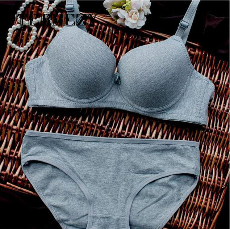 Online discount shop Australia - 100% cotton comfortable bra & brief sets young girl underwear bamboo thin bra set women's single-bra
