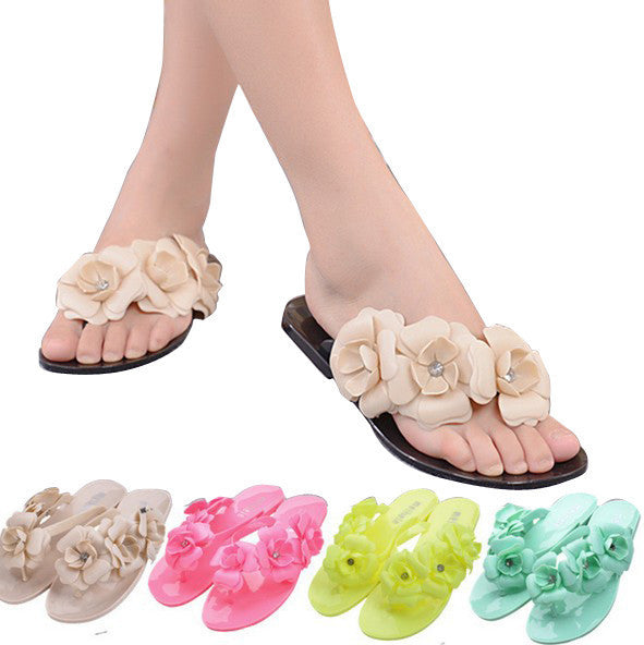 Women Sandals With Beautiful Camellia Flower Sweet Flip Flops XWZ455